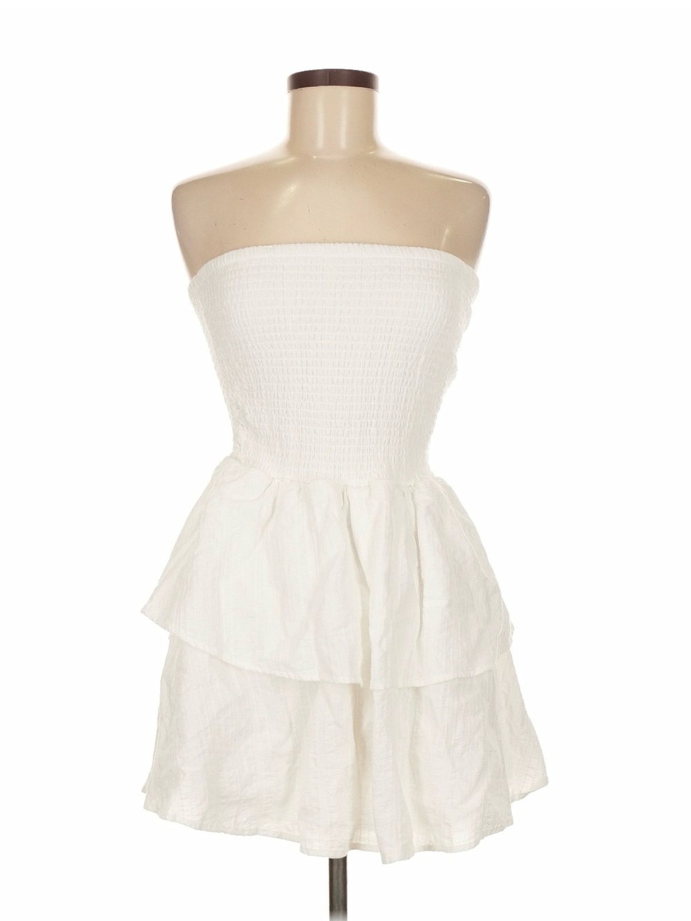 Kirious White Smocked Tiered Strapless Mini Dress, XS